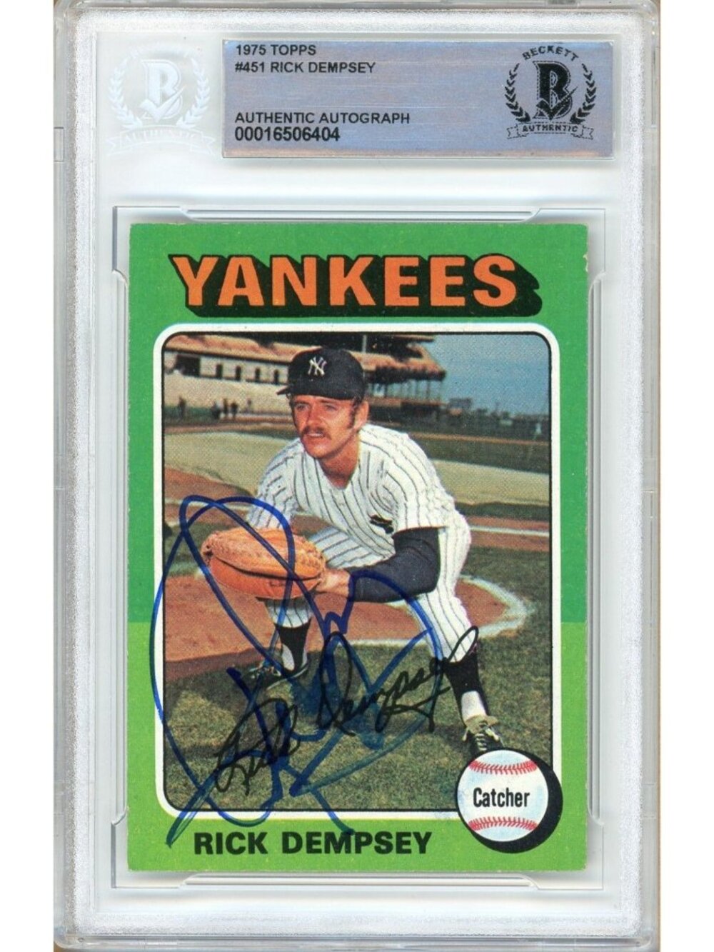 Rick Dempsey Signed 1975 Topps #451 New York Yankees Beckett BAS Slabbed Auto